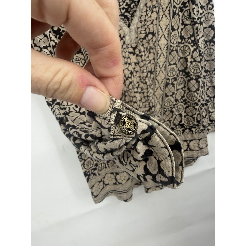 Lucky Brand Women Large Brown Boho Geometric Print Top 3/4 Sleeve Lightweight - Picture 5 of 10